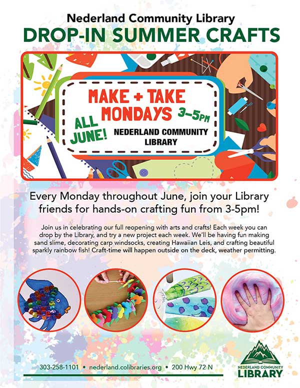 Every Monday in June, 3-5pm. Join us for fun and free Summer arts and crafts!