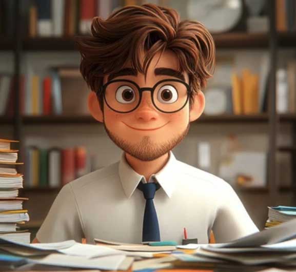 Image of boy with glasses in library