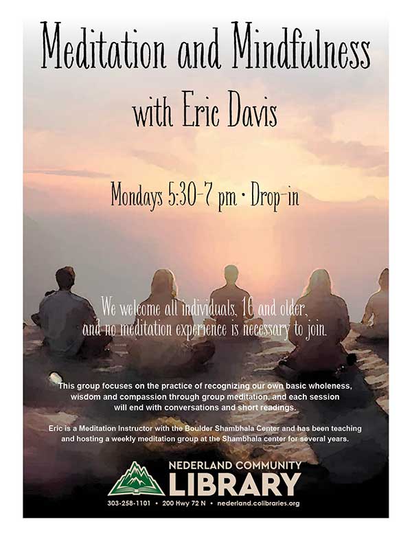 flyer for meditation and mindfulness with Eric Davis