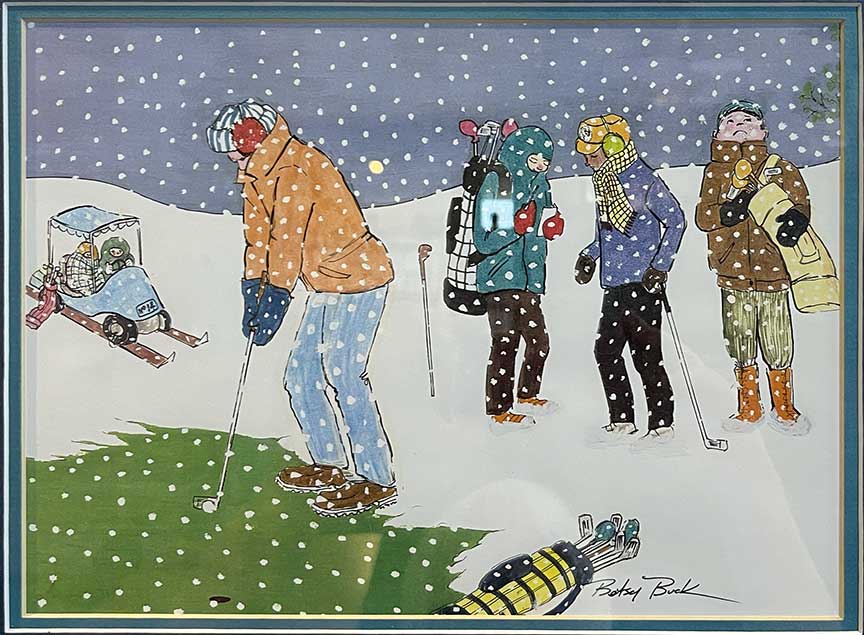 painting of golfers in the snow by Betsy Buck