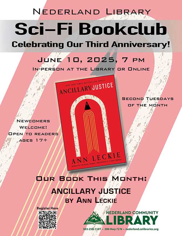 flyer for Sci-Fi bookclub meeting in June