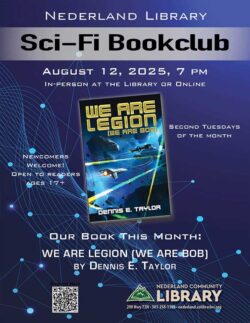 flyer for August Sci-Fi Bookclub meeting