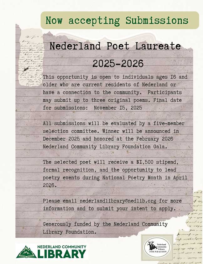 flyer for Nederland Poet Laureate
