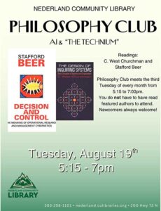 flyer for philosophy club august meeting