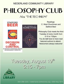 flyer for philosophy club august meeting