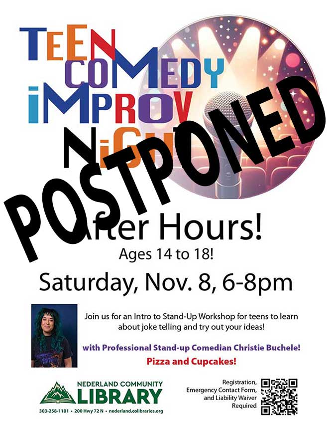 flyer for Teen Comedy night postponed