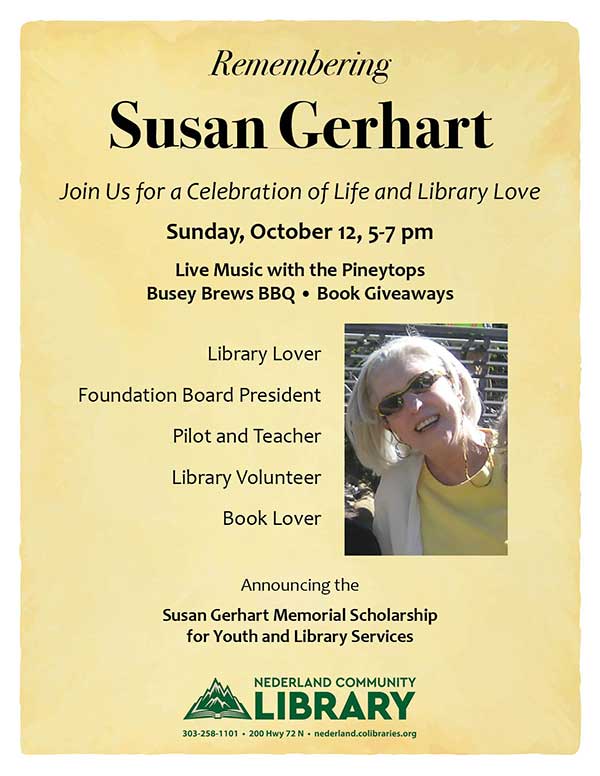 flyer for Susan Gerhart event
