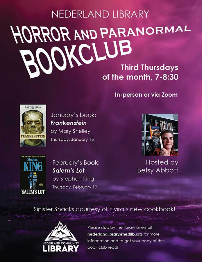 flyer for January and February meetings of Horror Bookclub