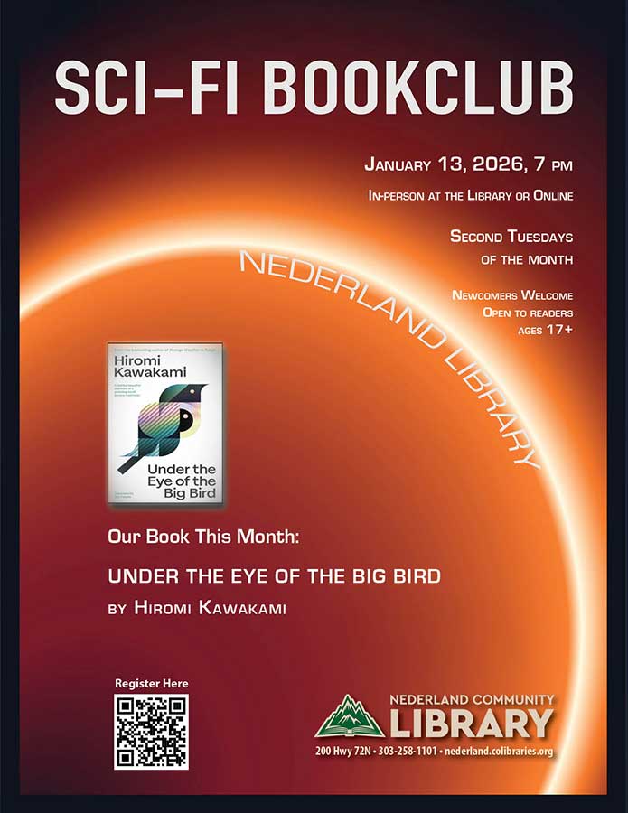 flyer for Sci-Fi Bookclub meting on Jan. 13