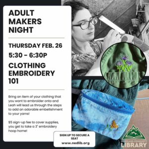 flyer for Adult Makers Night Feb. 26