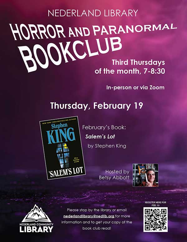 flyer for Horror Book Club meeting in February