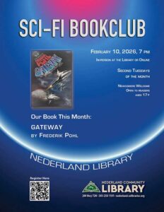 flyer for February 10 Sci-Fi Bookclub