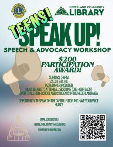 flyer for Teens Speak Up workshop