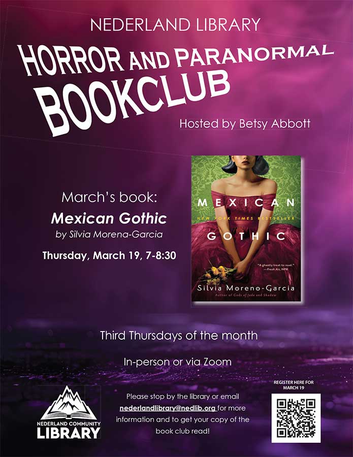 flyer for Horror Bookclub meeting in March