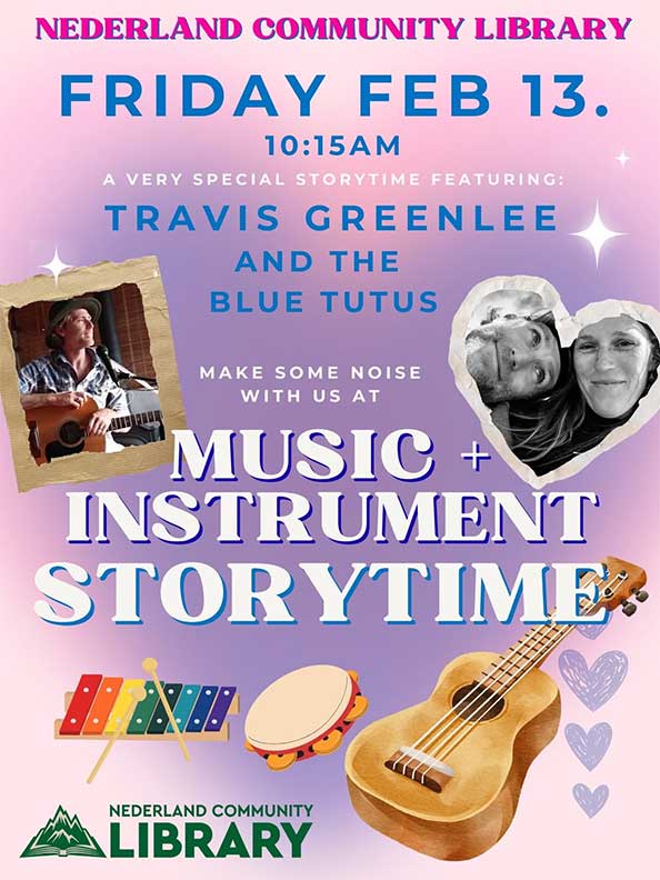 flyer for Musical Instrument Storytime on Feb. 13