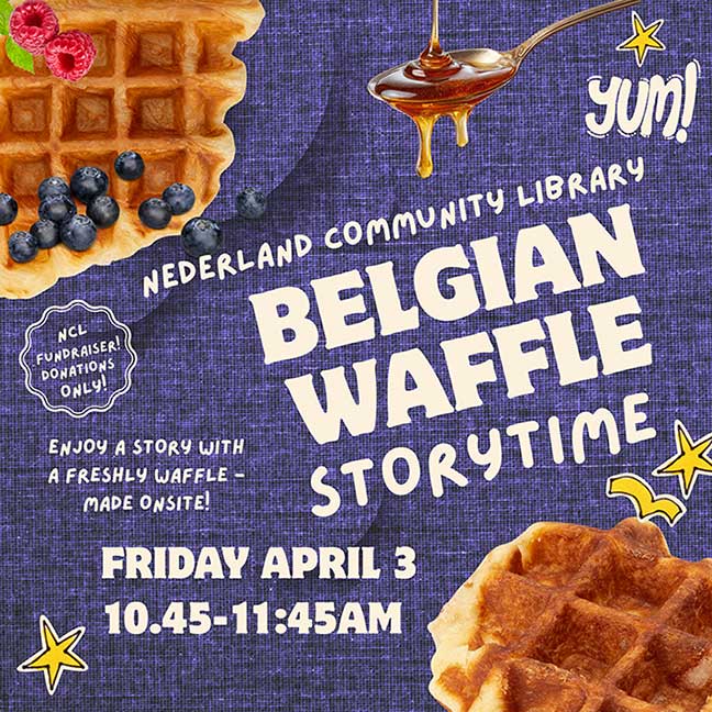 flyer for Belgian Waffle Storytime on April 3
