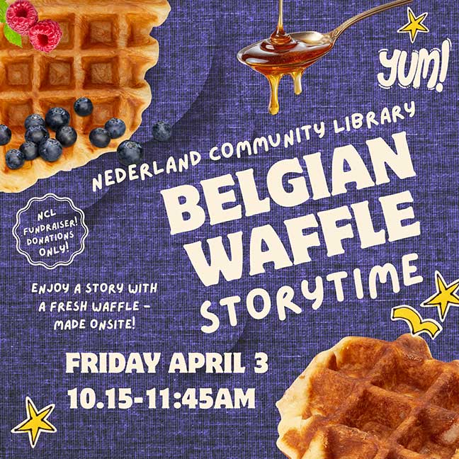 flyer for Belgian Waffle Storytime on April 3