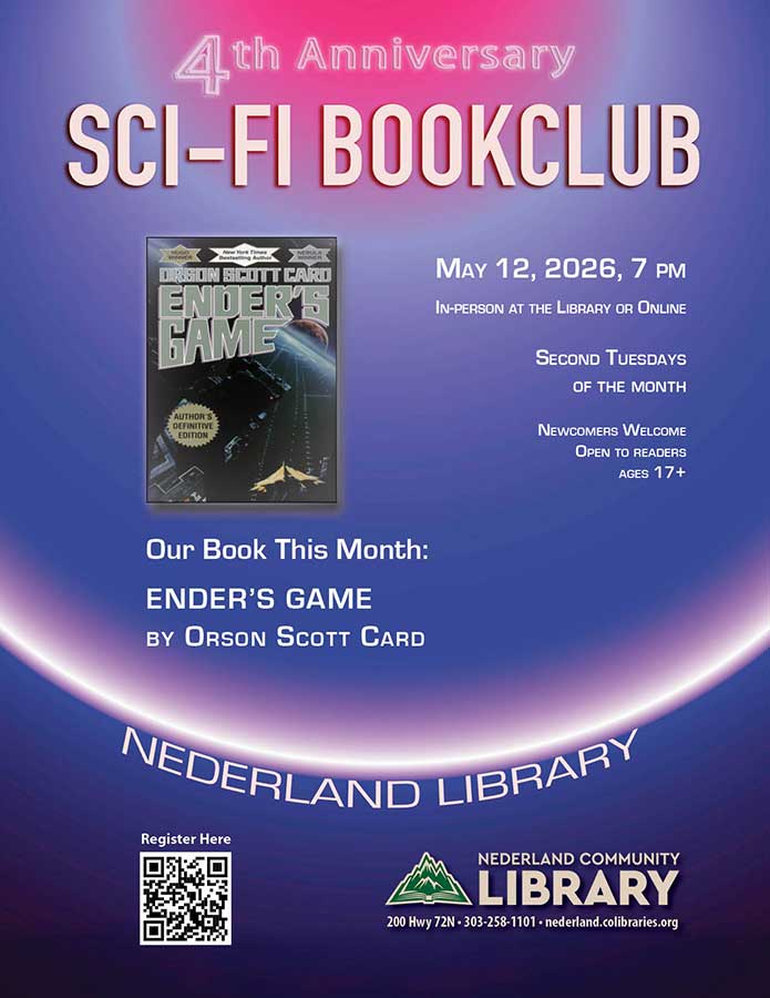 flyer for May meeting of Sci-Fi Bookclub